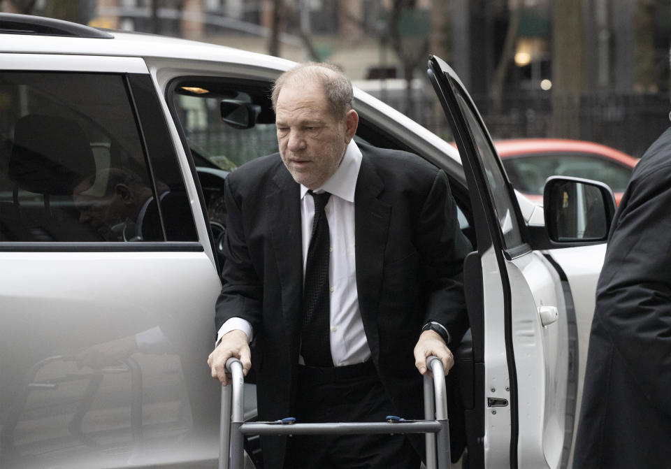 Harvey Weinstein arrives at court to attend jury selection for his sexual assault trial, Friday, Jan. 10, 2020 in New York. (AP Photo/Mark Lennihan)