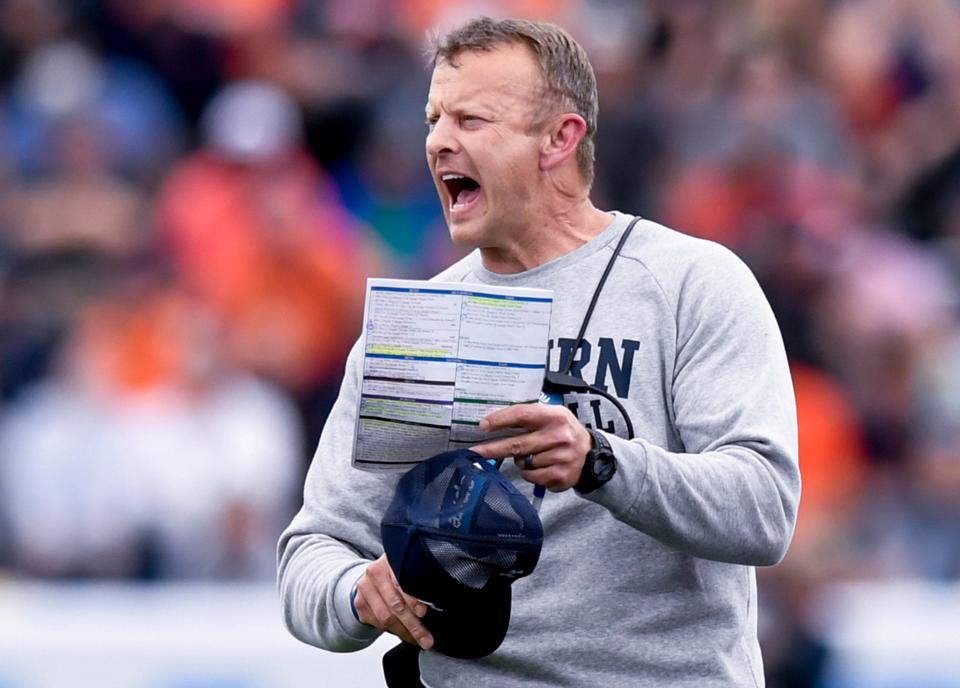 Auburn Tigers head coach Bryan Harsin coaches against Houston during the Birmingham Bowl at Protective Stadium in Birmingham, Ala., on Tuesday December 28, 2021.