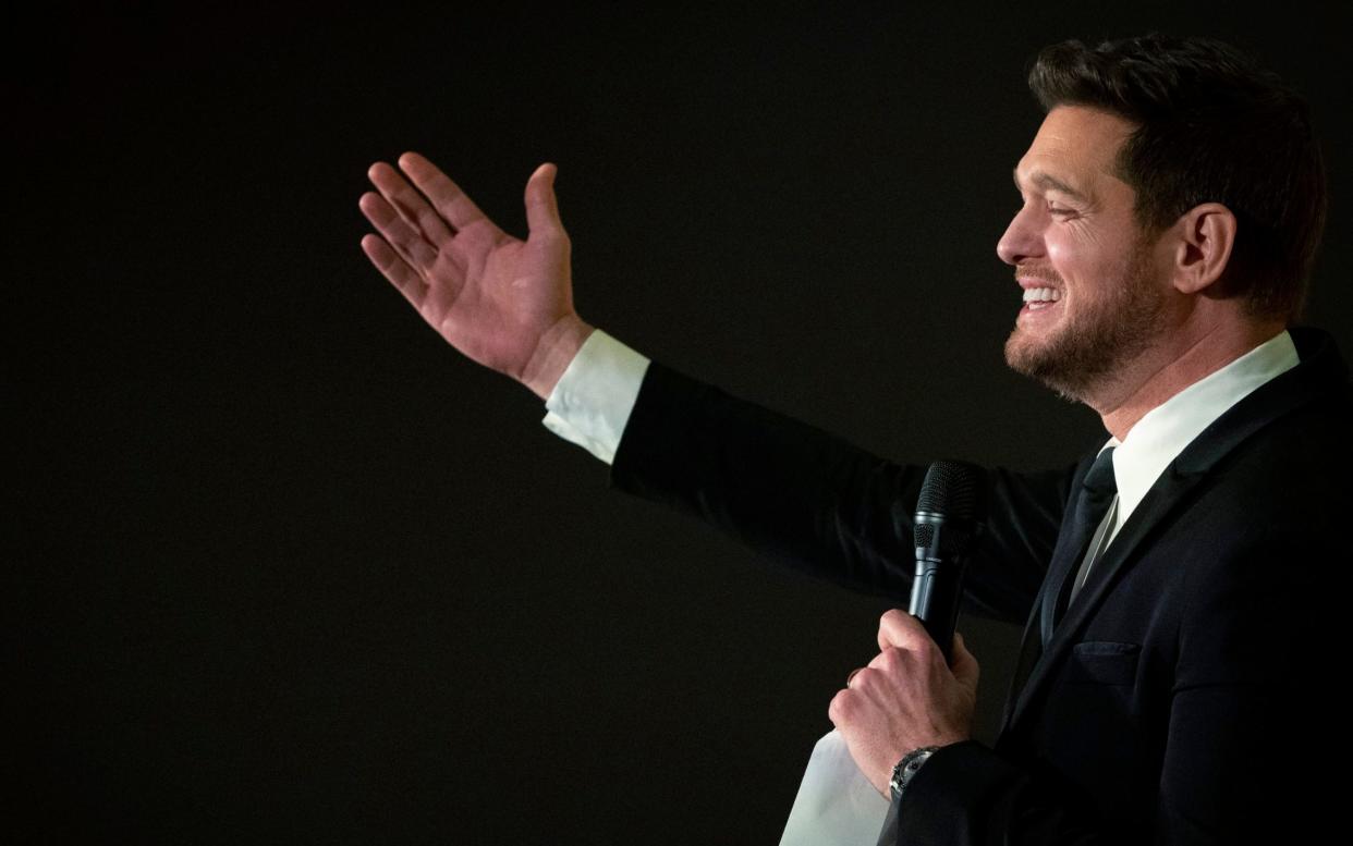 Michael Bublé, the Canadian singer, performs at the One Year to Go dinner banquet in Vancouver