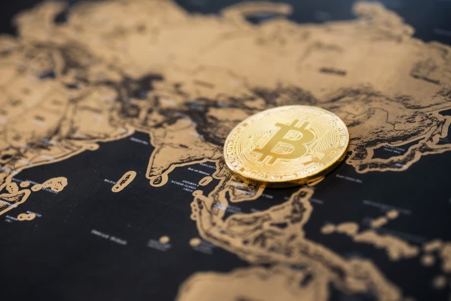 Bitcoin liegt auf einer Asienkarte