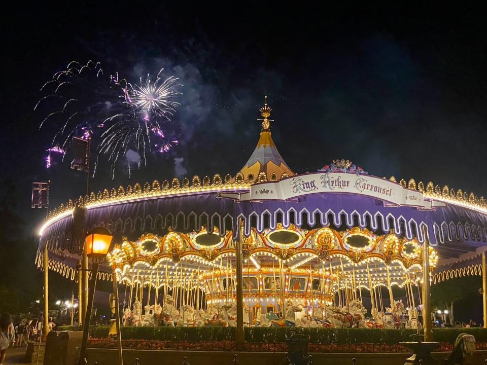 fireworks over the carousel at disneyland