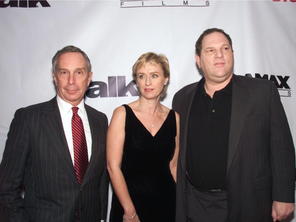 Talk Magazine, Miramax & Bloomberg host democratic election night party at Elaines in New York City. Pictured are the hosts: Michael Bloomberg, Tina Brown & Harvey Weinstein.