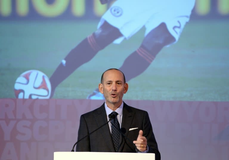 Major League Soccer (MLS) commissioner Don Garber speaks during an event in New York