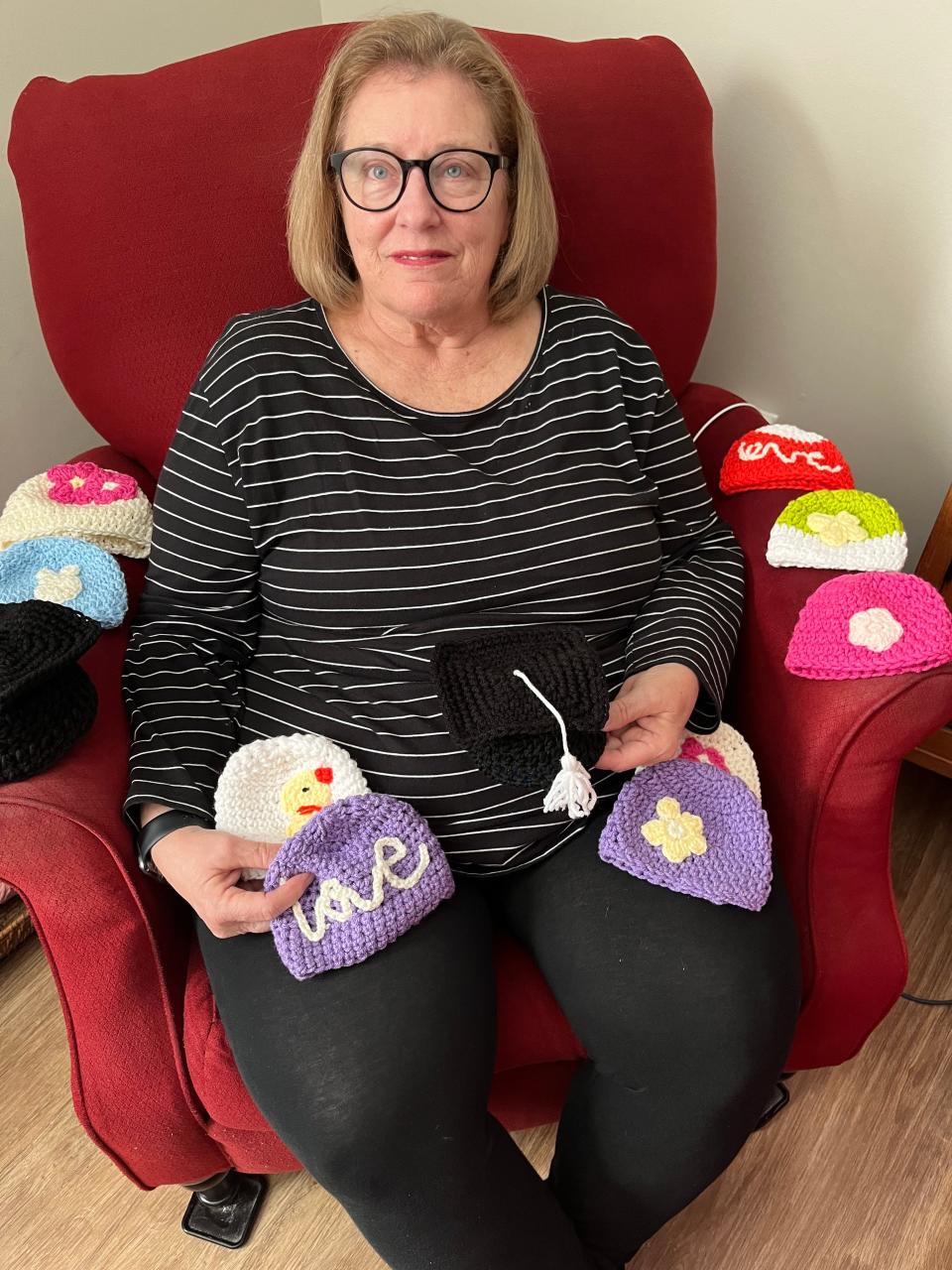 "She was doing something for somebody; I need to turn around and try to honor her," said Tennessee resident Linda Clark, 70, of continuing her late mother's knitting project for babies with heart defects. "Somehow, I thought a part of her was with me while I was doing that."
