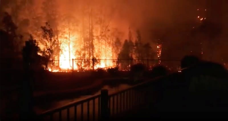 A fire rages on in Rainbow Flat, New South Wales, Australia