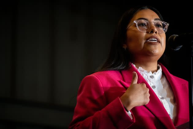 Jessica Cisneros addresses supporters in Laredo, Texas, in March 1. She faces Rep. Henry Cuellar (D-Texas), who is backed by House Democratic leaders, in a May 24 runoff. (Photo: Brandon Bell via Getty Images)