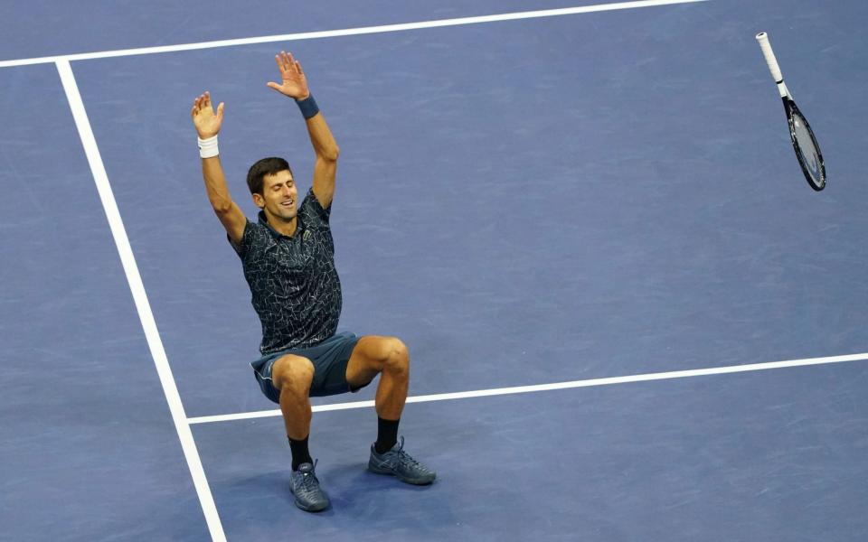 Novak Djokovic celebrates winning the US Open on Sunday night - AFP