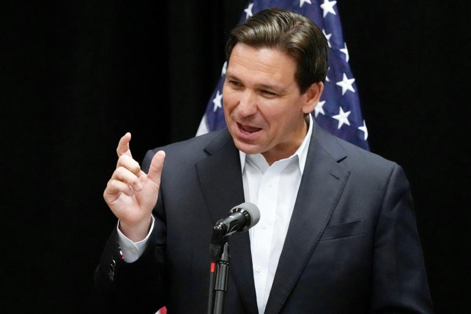 Republican presidential candidate Florida Gov. Ron DeSantis speaks during a campaign event, Thursday, June 1, 2023, in Rochester, N.H.