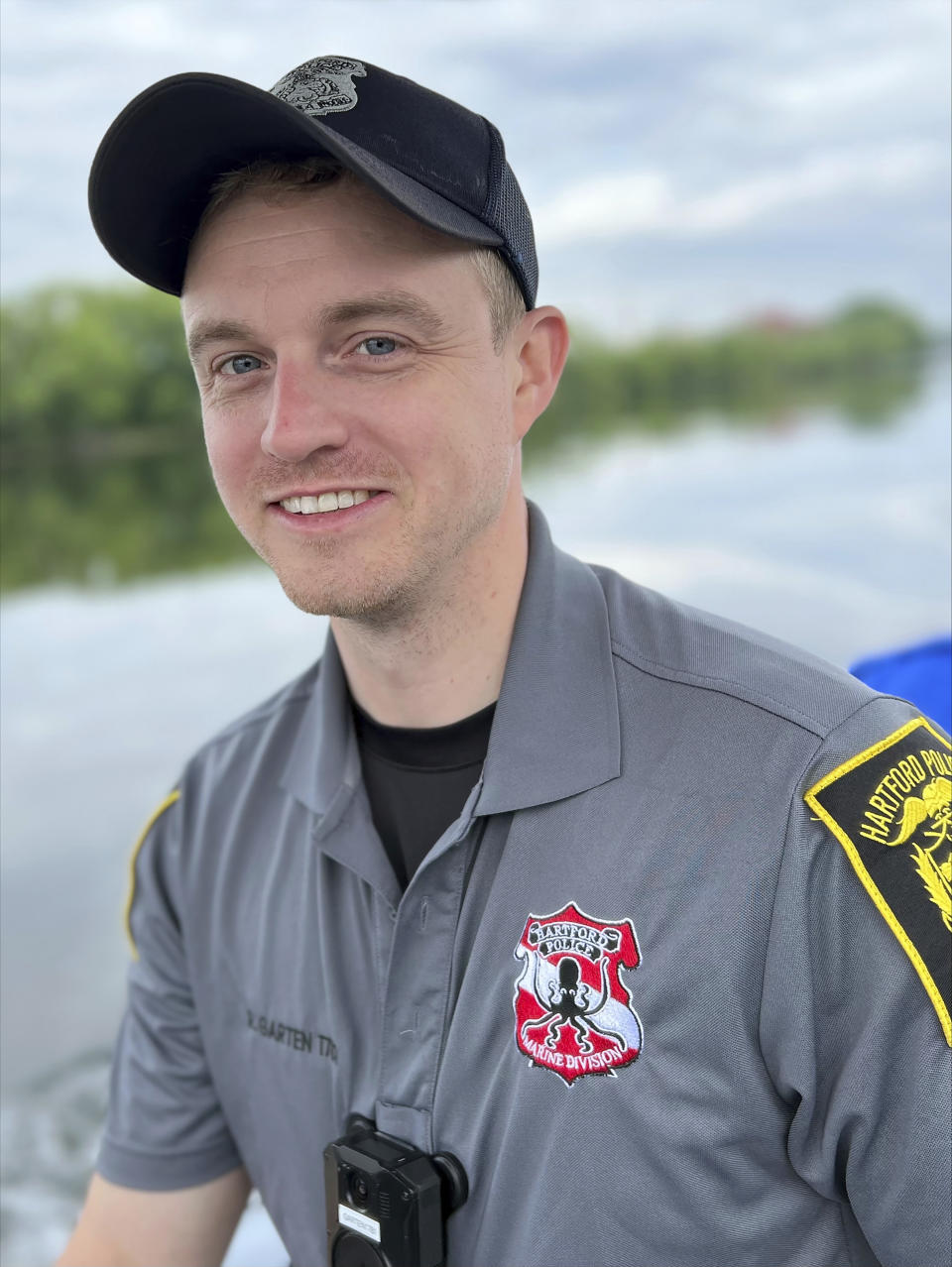 This undated photo provided by the Hartford, Conn., Police Department, shows Officer Robert "Bobby" Garten, 34, an eight-year veteran of Hartford police. Garten was killed and another officer was seriously injured, Wednesday night, Sept. 6, 2023, when their cruiser was struck by a car speeding through a red light while fleeing a traffic stop in Connecticut's capital city, authorities said. (Hartford Police Department via AP)