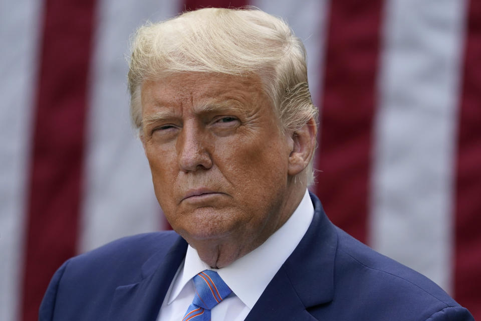 President Donald Trump speaks about coronavirus testing during an event in the Rose Garden of the White House, Monday, Sept. 28, 2020, in Washington. (AP Photo/Evan Vucci)