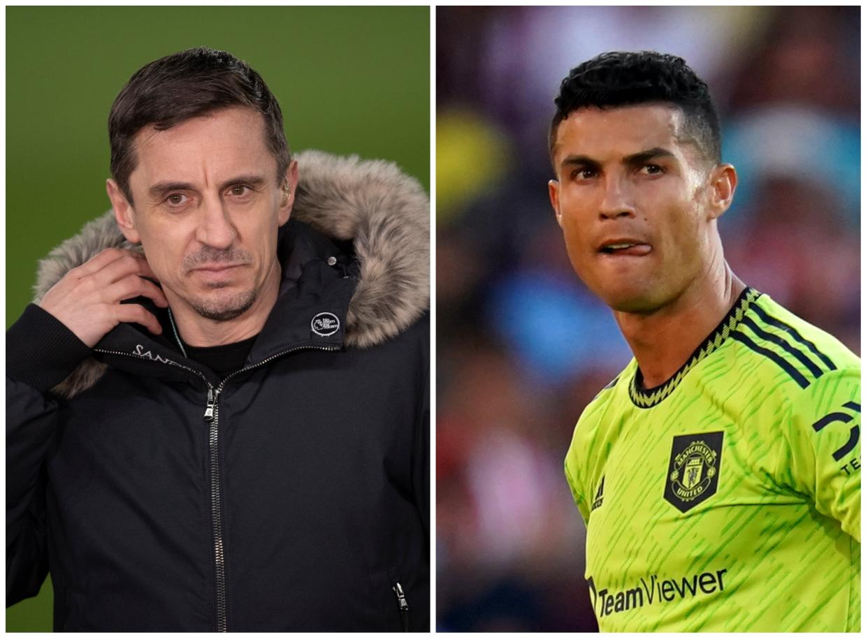 El exjugador del Manchester United Gary Neville y Cristiano Ronaldo. (Foto: Joe Prior / Visionhaus / Getty Images / John Walton / PA Images / Getty Images).