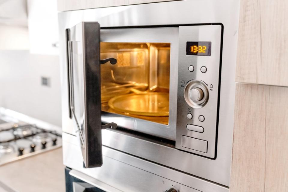 Modern stainless steel microwave in kitchen