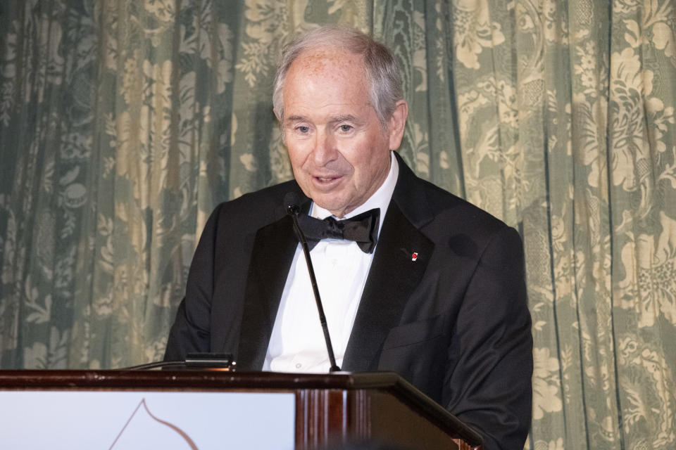 NEW YORK, NY - MAY 13: Stephen A. Schwarzman speaks at 2024 Arthur Ross Awards at The University Club on May 13, 2024 in New York City. (Photo by Michael Ostuni/Patrick McMullan via Getty Images)