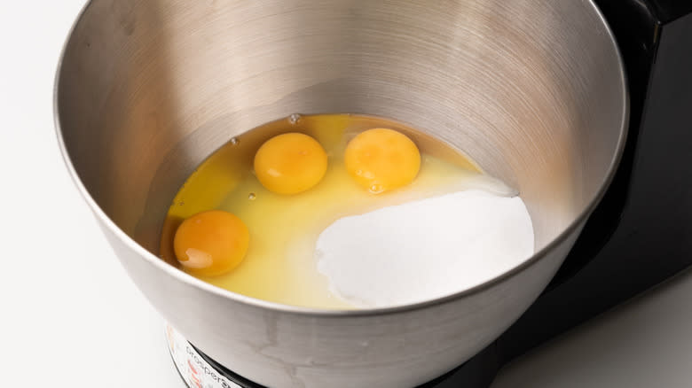 bowl with eggs and sugar