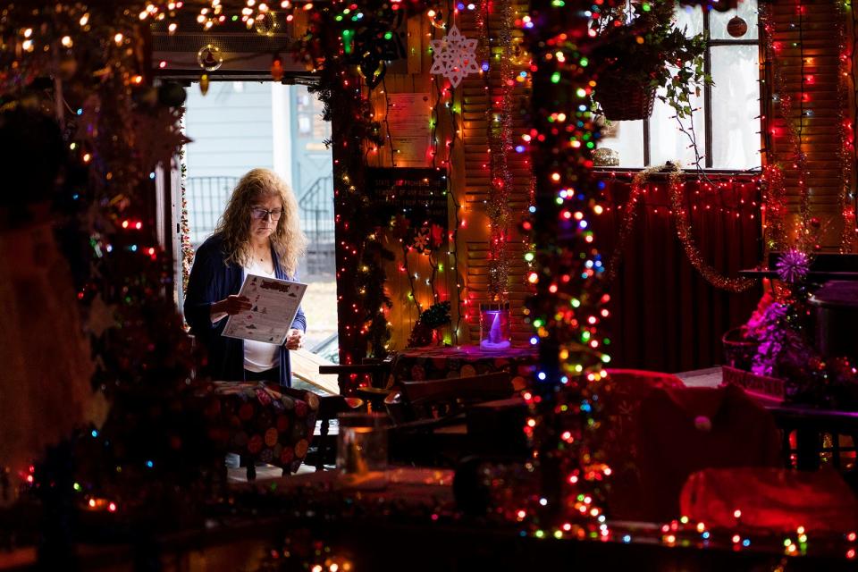 Teresa Garza, a regular at the Donn's Depot, has been in charge of decorating the bar's front section for the holidays since 2014. "We got to keep it fresh," she says.
