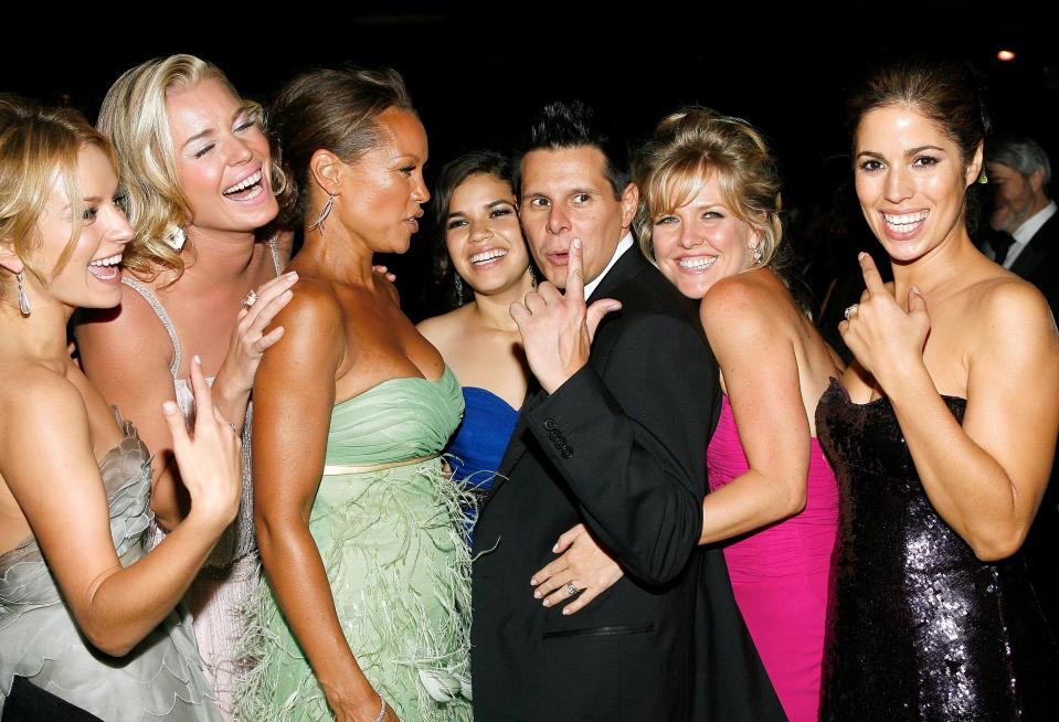 LOS ANGELES, CA - SEPTEMBER 16:  (L-R) Actors Becki Newton, Rebecca Romijn, Vanessa Williams, America Ferrera, creator Silvio Horta, actresses Ashley Jensen, and Ana Ortiz pose at the Governor's Ball after the 59th Annual Primetime Emmy Awards at the Shrine Auditorium on September 16, 2007 in Los Angeles, California.  (Photo by Vince Bucci/Getty Images)
