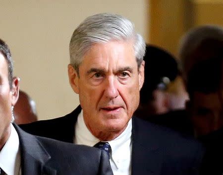 FILE PHOTO: Special Counsel Robert Mueller departs after briefing members of the U.S. Senate on his investigation into potential collusion between Russia and the Trump campaign on Capitol Hill in Washington, U.S., June 21, 2017. REUTERS/Joshua Roberts/File Photo