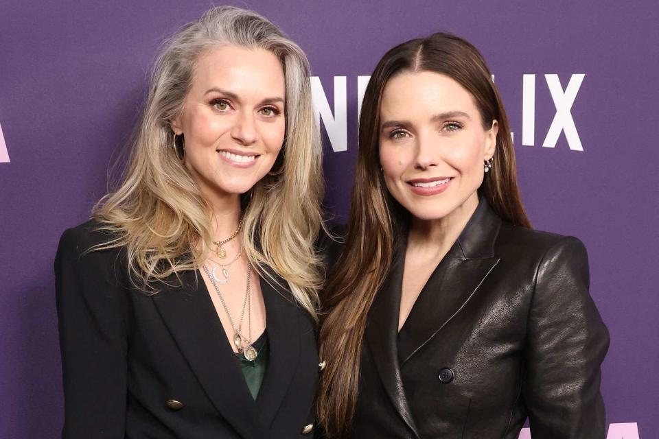 <p>Taylor Hill/FilmMagic</p> Hilarie Burton and Sophia Bush attend the Netflix "Girls5eva" season premiere at Paris Theater on March 07, 2024 in New York City.
