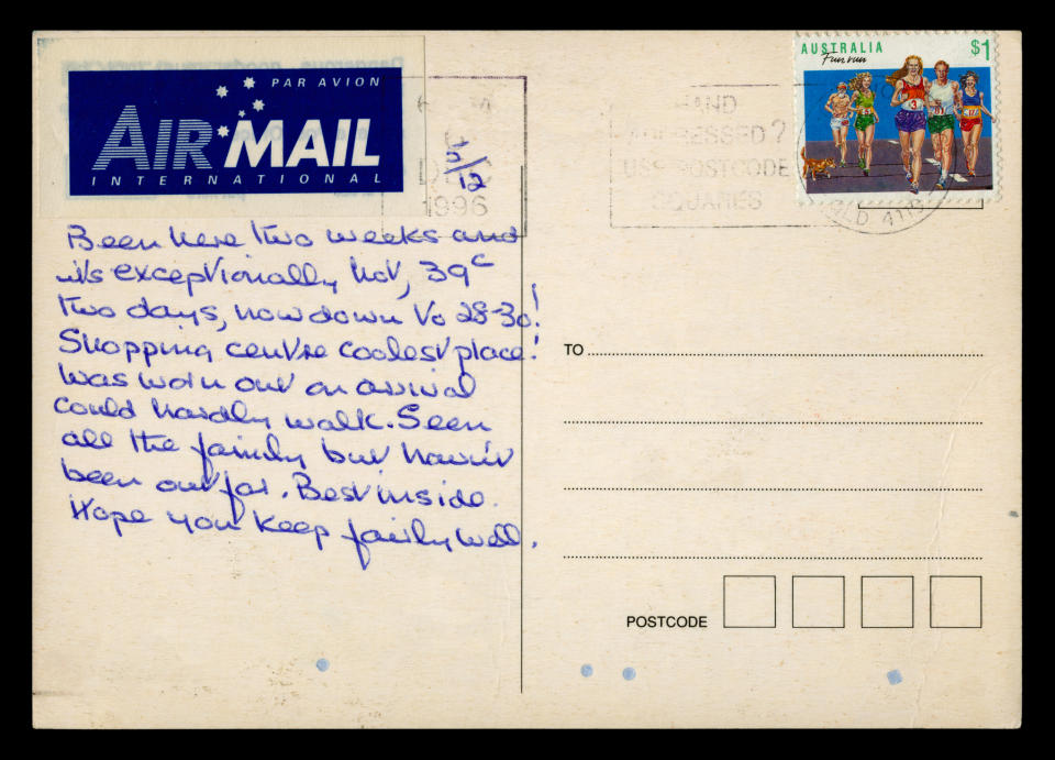 A postcard from Australia is being shown