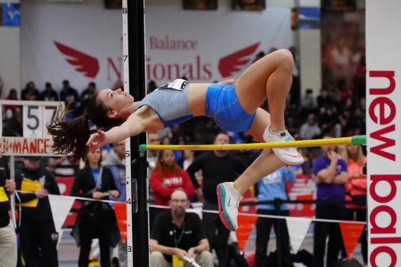 Bradie Menegatti participates in the high jump competition at the 2024 New Balance Indoor Nationals, held March 7 to 10, in Boston