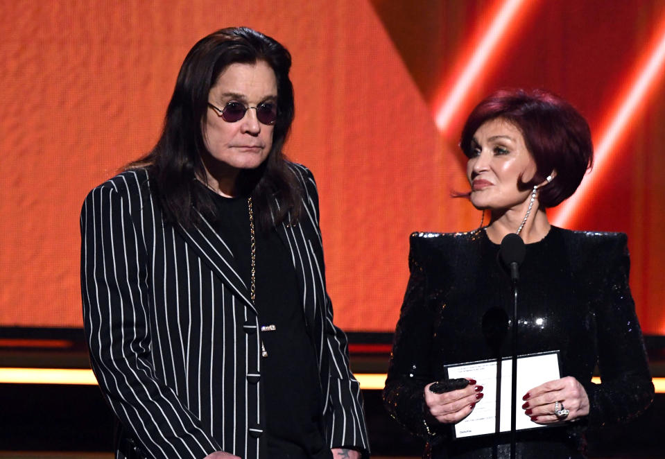 Ozzy Osbourne and Sharon Osbourne speak onstage during the 62nd Annual GRAMMY Awards at STAPLES Center on January 26, 2020 in Los Angeles, California. (Photo by Kevin Winter/Getty Images for The Recording Academy )