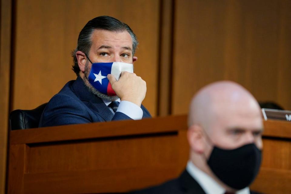 Sen. Ted Cruz, R-Texas, is seated prior to a Senate Judiciary Committee hearing on the nomination of Judge Merrick Garland to be U.S. Attorney General on Capitol Hill, Monday, Feb. 22, 2021 on Capitol Hill in Washington. in Washington.