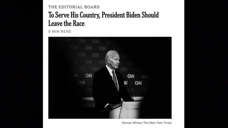 The New York Times editorial board on Friday asked Joe Biden to drop out of the 2024 race.