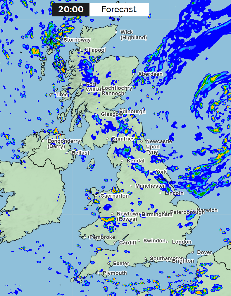 The forecast for 8pm on Friday. (Met Office)