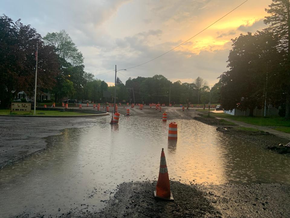 A combination of heavy rain Tuesday night and ongoing construction work caused a section of Pearl Street in front of the Gardner Musuem to be closed to traffic Tuesday night.