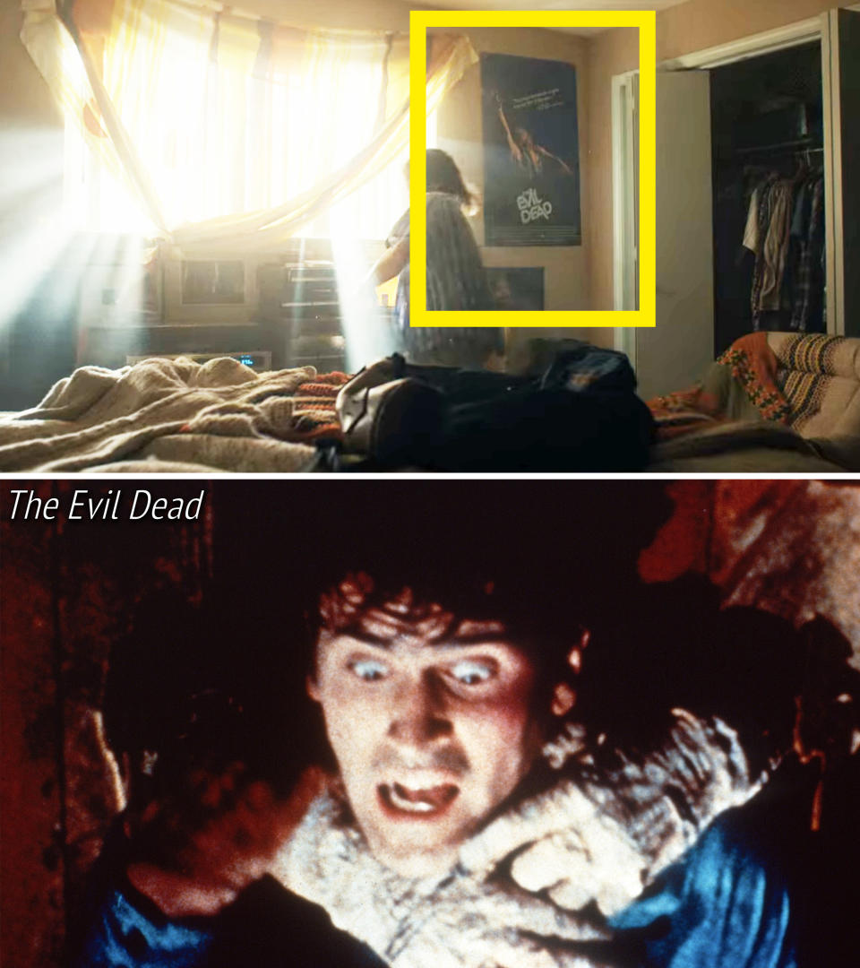 "The Evil Dead" poster; a scene from the movie