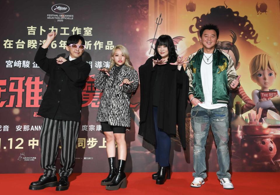 吉卜力最新動畫電影《安雅與魔女》今日舉辦中文配音明星記者會，安那ANNA、唐綺陽、庹宗康。（圖／甲上提供）