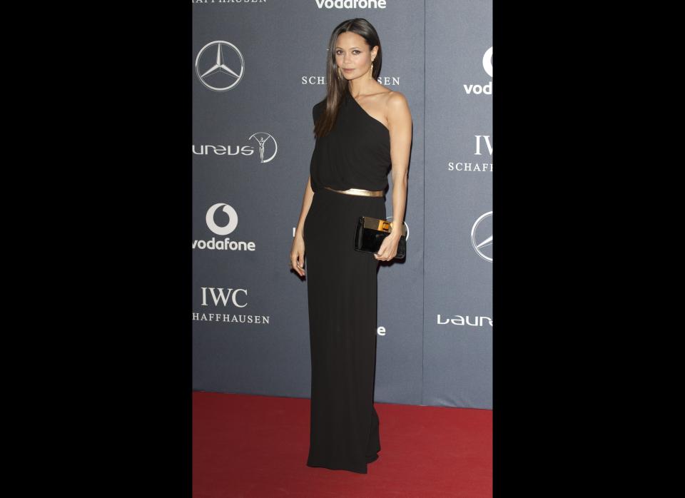 February 2012  Thandie wore a black Osman gown to the Laureus World Sports Awards 2012.