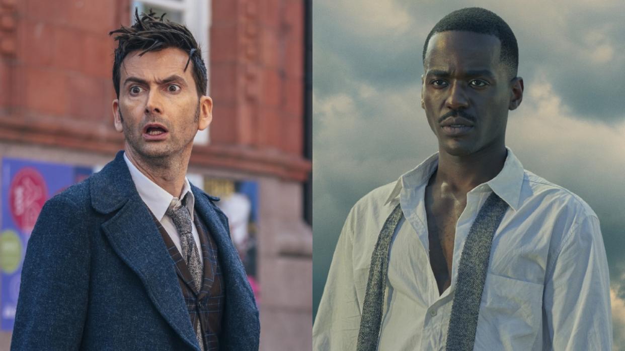  Press images of David Tennant as the 14th Doctor and Ncuti Gatawa as the 15th Doctor in Doctor Who. 