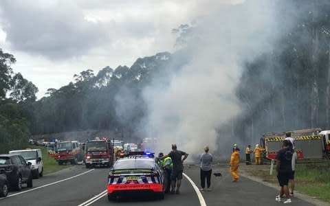 Scene of the car crash on the Princes Highway at Mondayong, New South Wales