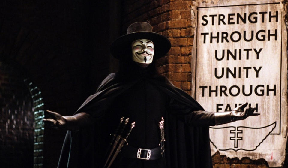 'V for Vendetta'. (Credit: Warner Bros)