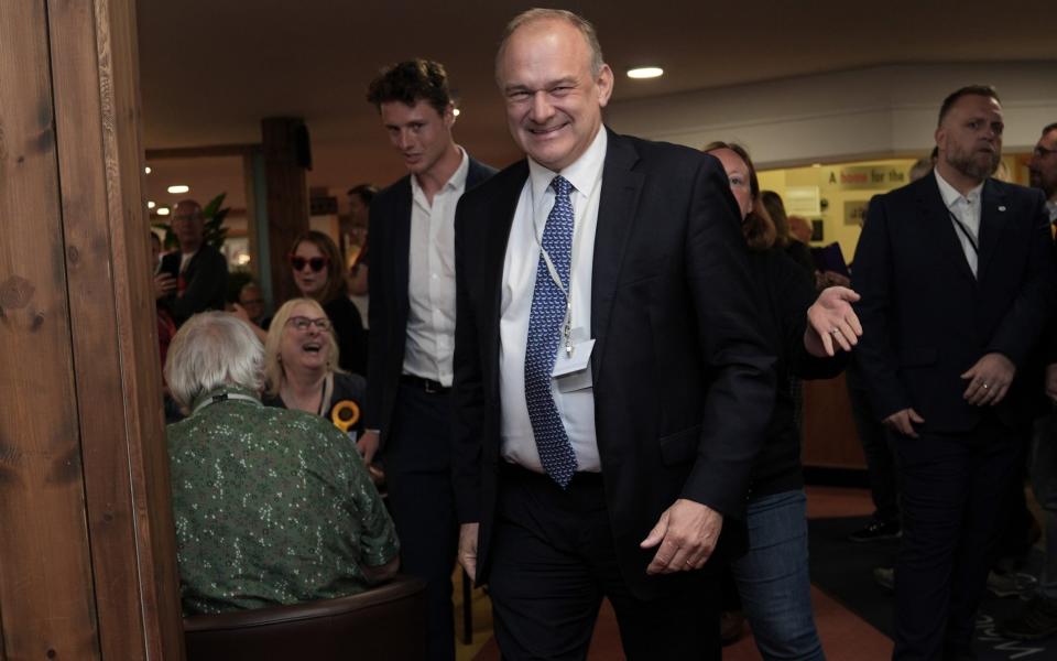 Sir Ed Davey arrives at the count in Chessington, south west London