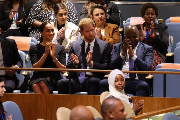 The Sussexes pictured before Harry addressed the United Nations General Assembly. (Photo: Spencer Platt via Getty Images)