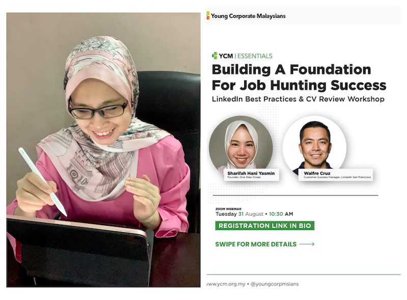 Awatif Ghapar (left), a mentor checking an applicant's resume while Sharifah (right) has been partnering with industry leaders to conduct online workshops. — Pictures courtesy of Sharifah Hani Yasmin