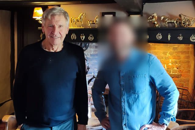 <p>Nutwood Pubs</p> Harrison Ford at The Woodman Inn, Nuthampstead in England