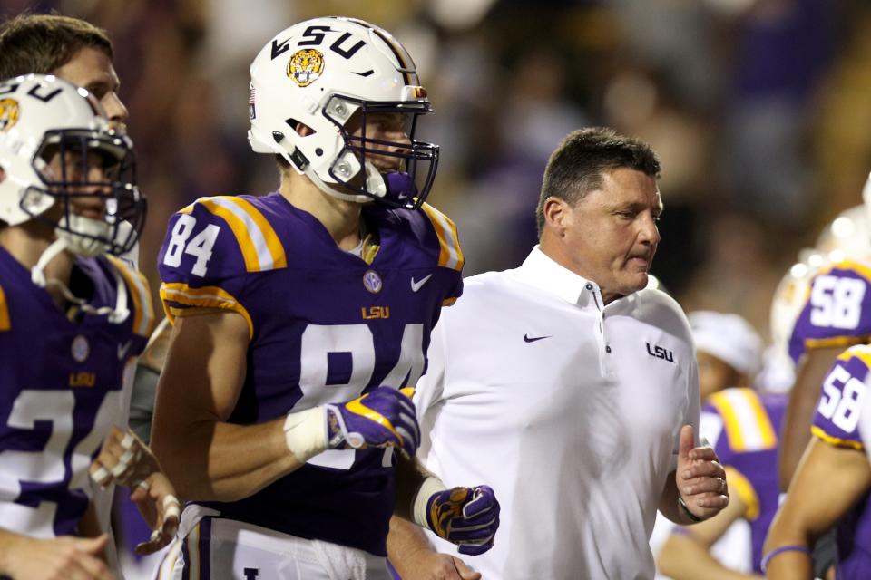 Ed Orgeron and the rest of the LSU program received good news on Thursday. (Photo by Chris Graythen/Getty Images)