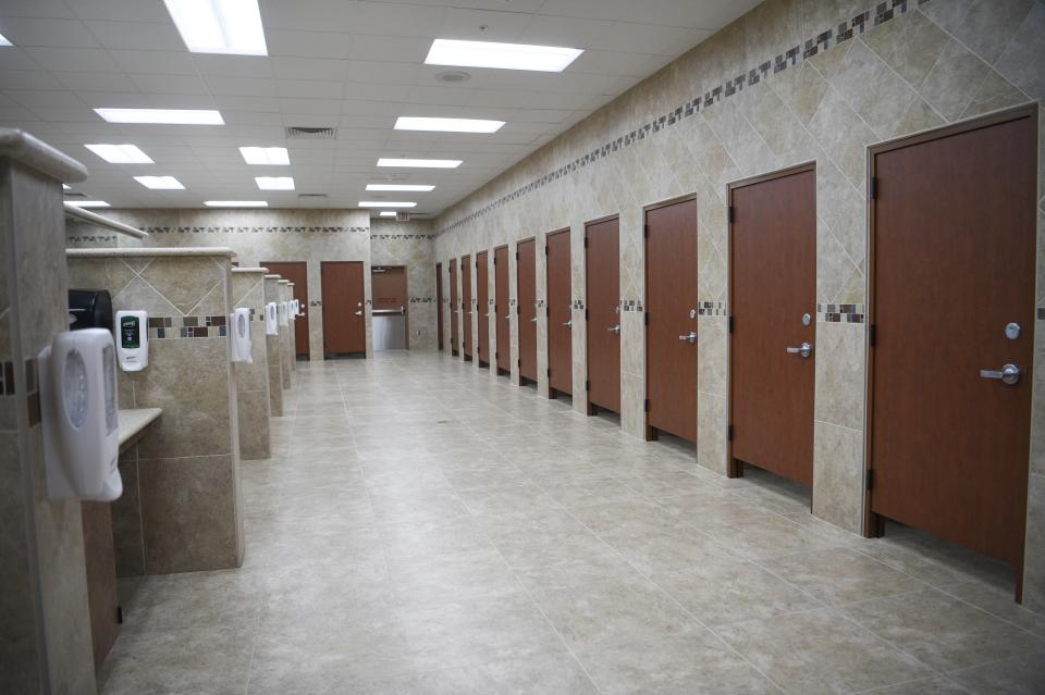 The bathroom is seen at a pre-opening event for first responders at the new Buc-ee’s at 170 Buc-ee’s Boulevard in Sevierville, Friday, June 23, 2023.