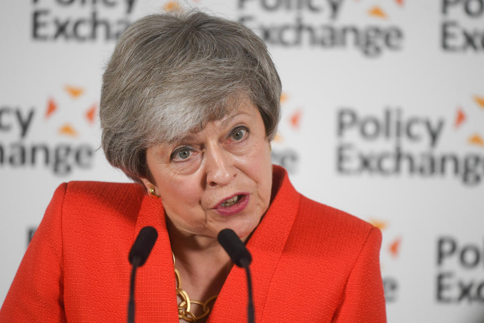 LONDON, ENGLAND - MAY 30: Britain's Prime Minister Theresa May gives a speech in response to the Augar Review into post-18 education on May 30, 2019 in central London, England. (Photo by Daniel Leal- Olivas - WPA Pool/Getty Images)