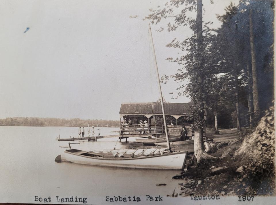 A boat landing at Sabbatia Park in Taunton, pictured in 1907.