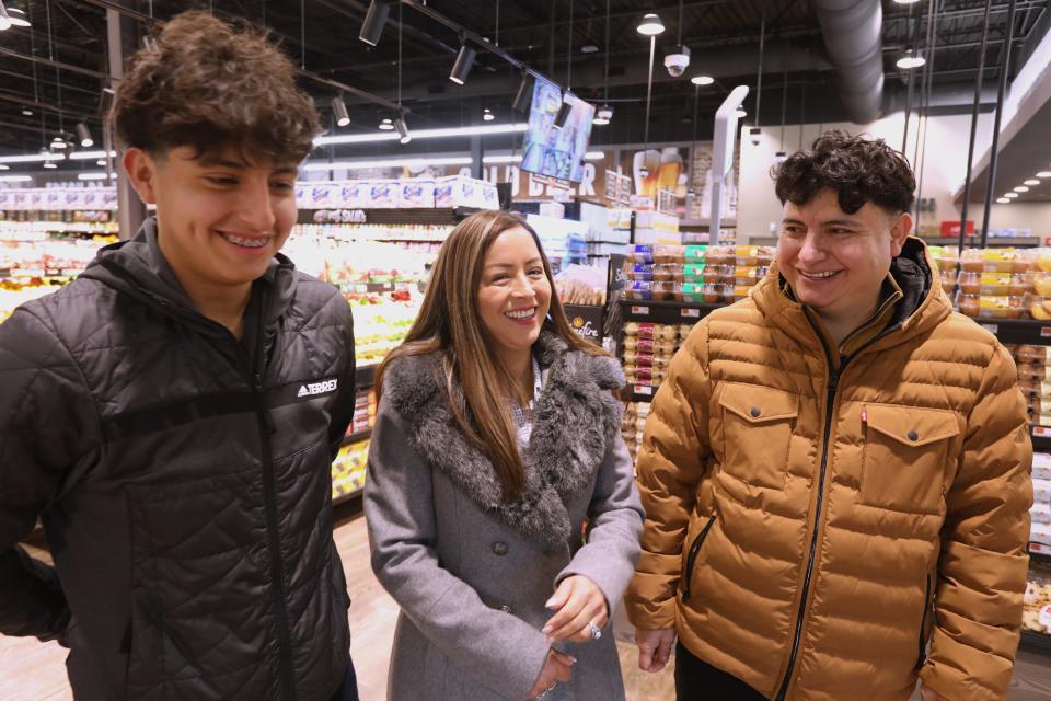 Wilson Bermeo, right, owner of the just opened Fresh Market Grocery Store in Nyack with his son, David, and wife, Miriam Feb. 20, 2023.