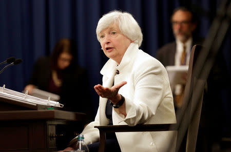 FILE PHOTO: Federal Reserve Chairman Janet Yellen speaks during a news conference after a two-day Federal Open Markets Committee (FOMC) policy meeting in Washington, DC, U.S., September 20, 2017. REUTERS/Joshua Roberts/File Photo