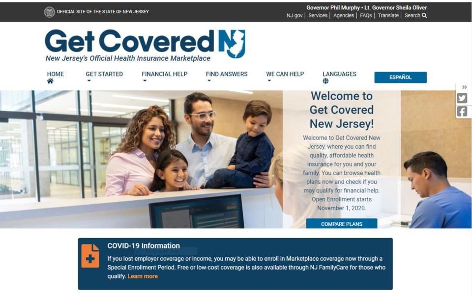 Getcovered.NJ.gov is the state-run website for buying health insurance.