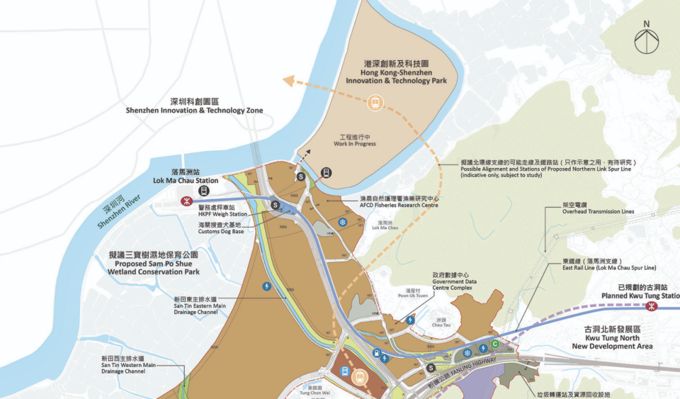 河套發展規劃將會打破現時深圳河兩岸的嚴格出入境限制，讓深港進一步融合。（新田科技城網站圖片）