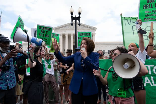 Sen. Catherine Cortez Masto speaks to the crowd during a rally outside the Supreme Court last June after the justices overturned Roe v. Wade.