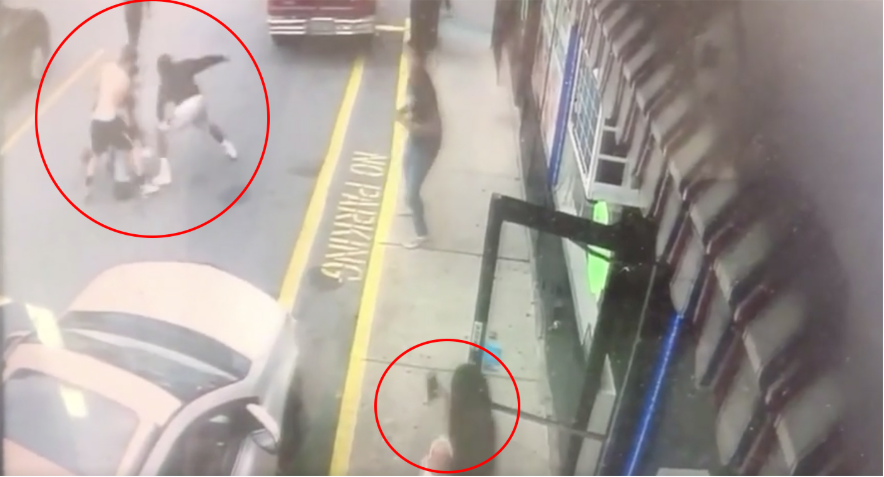 Attack of Khaseen Morris in New York shown on security footage as bystanders hold phones up to film.