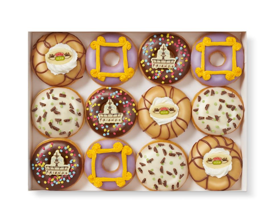 A dozen "Friends" doughnuts.